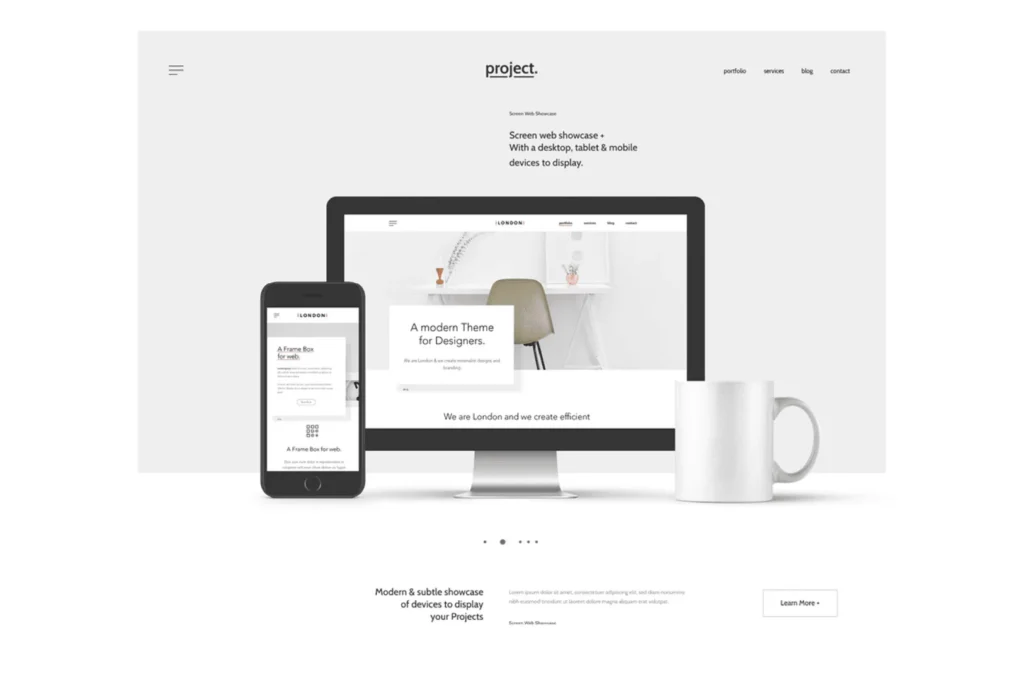 Website mockup on desktop and mobile devices showcasing clean website graphics for small businesses.