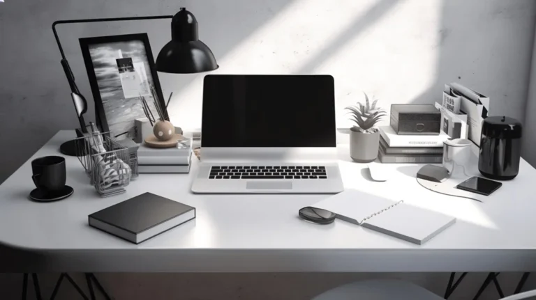 Integrated Business Support workspace showing laptop, planner, and tools for small business success