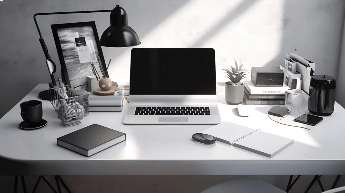 Integrated Business Support workspace showing laptop, planner, and tools for small business success