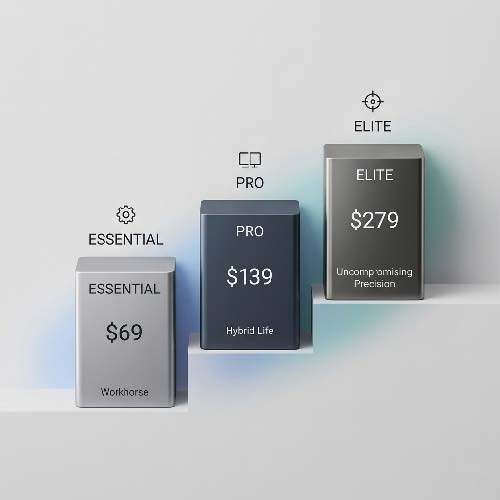 Consumer Tech Product Description value ladder diagram showing Essential, Pro, and Elite tiers with persona-based positioning