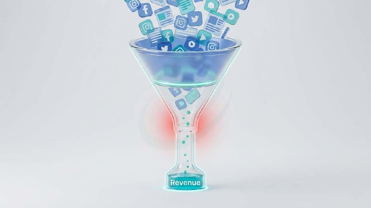 D2C Content Strategy for Revenue showing content funnel drop from high reach to low conversions