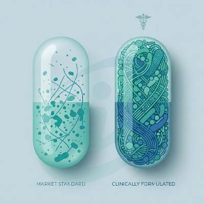 Health Supplement Emailing Campaign image comparing standard low-dose supplements with clinically formulated supplements