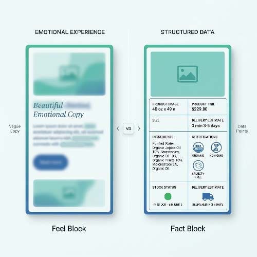 WebMCP comparison of emotional product copy versus structured data for AI agents in e-commerce